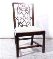 Lot 406 - A George III mahogany dining chair, Chinese fret back