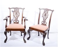 Lot 368 - Set of eight Chippendale revival mahogany dining chairs