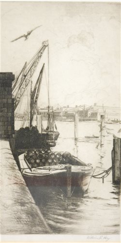 Lot 281 - William R Hay, Loading a barge, etching