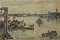 Lot 308 - James W Harding, Scarborough Harbour, watercolour