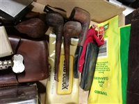 Lot 169 - A collection of old clay and briar pipes and other smoking related items.
