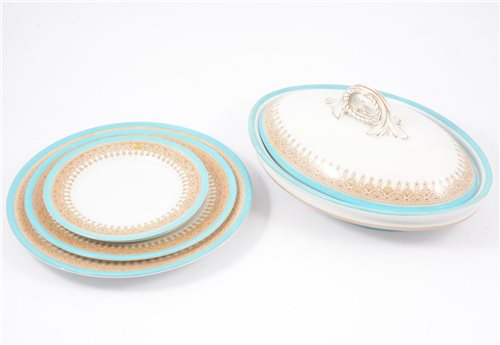 Lot 63 - Royal Worcester Vitreous dinner service, turquoise and gold colourway