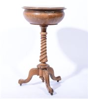 Lot 410 - Victorian walnut pedestal work table.