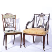 Lot 336 - Victorian elbow chair, lyre splat, and an Edwardian elbow chair