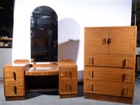 Lot 354 - Walnut bedroom suite comprising: dressing table, wardrobe, tallboy, and a bed frame