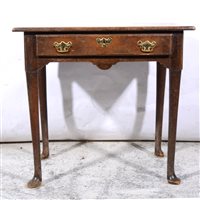 Lot 401 - Georgian oak side table, single frieze drawer, pad feet.