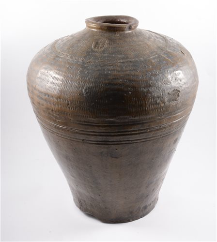 Lot 78 - Large Chinese(?) jar, brown glaze, 48cm.