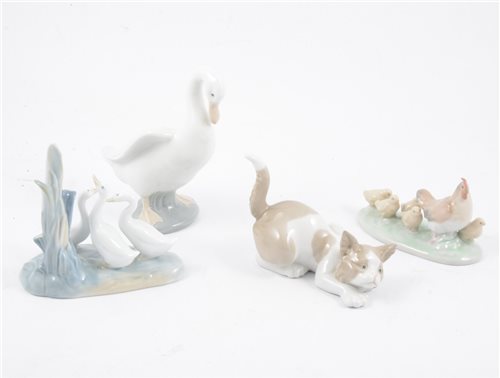 Lot 85 - One Lladro cat and eight Nao animal and bird figures, (9)