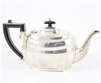 Lot 250 - A silver teapot by S Blanckensee & Son Ltd, Chester 1938, rectangular polished form with canted corners, approximate weight 21.5oz.