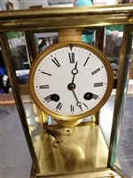 Lot 193 - Brass four glass mantel clock, ...