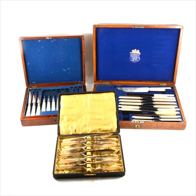 Lot 214 - Set of old Victorian dessert knives and forks, fused blades