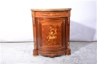 Lot 366 - A French kingwood marble top corner cupboard.