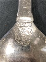 Lot 11 - Amended: German silver finial top spoon, back engraved A M Stromberg, bears date 1571