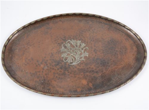 Lot 175 - An Arts and Crafts copper tray by Hugh Wallis
