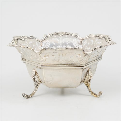 Lot 52 - Continental hexagonal bowl, maker's mark RH, probably Belgium, 19th century.