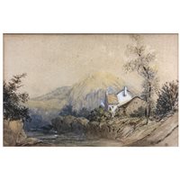 Lot 315 - Ascribed to Edwin Tindall, cottage in a landscape, watercolour; and other works by Mary Morton and E Brown (3)
