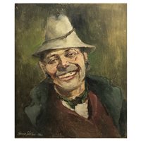 Lot 355 - Henri Pitcher,  portrait of a man, oil on card; and another work by L Cattermole (2)