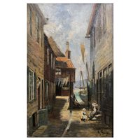 Lot 307 - John Syer, Harbour at Whitby, a pair of oil on canvases