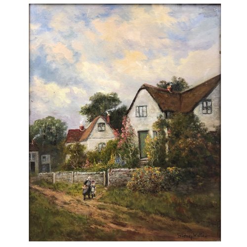 Lot 265 - Sidney Watts, Figures by thatched cottages, oil on canvas; and an oil by Henry Harris (2)