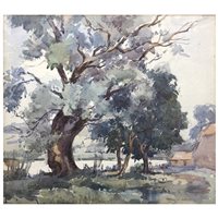 Lot 278 - Mable W Cottee, Country landscape, watercolour; and other works by Brian Connold and Charles Muller (4)