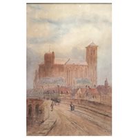 Lot 340 - E Nevil, Gothic cathedral, watercolour; together with three other works by Chalres Cook, Paul Braddon, and G Price (4)