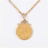 Lot 215 - A coin pendant and chain