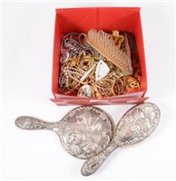 Lot 218 - Silver four piece dressing set, and costume jewellery