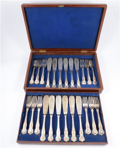 Lot 159 - A cased set of plated fish knifes and forks