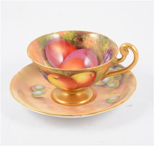 Lot 58 - A Royal Worcester cup and saucer, hand painted fruit design signed E Townsend.