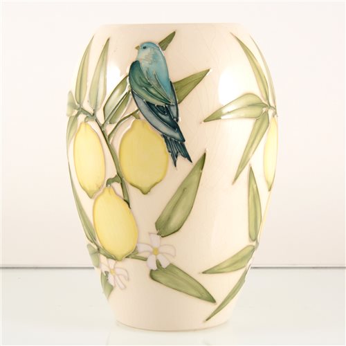 Lot 542 - A Moorcroft Pottery vase, ‘Finches and Lemons’ designed by Sally Tuffin.
