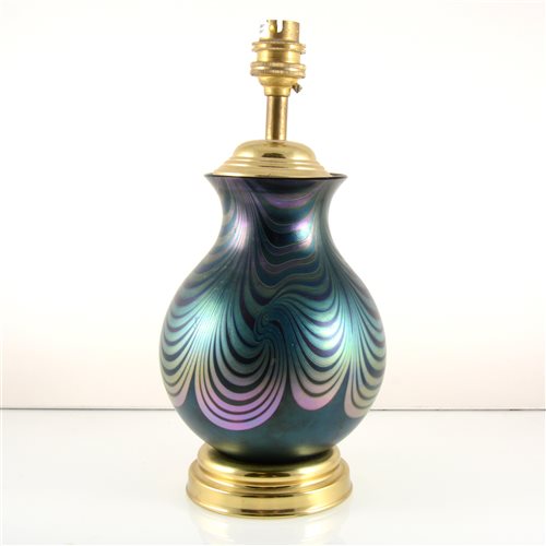 Lot 93 - An Okra Glass iridescent table lamp by Richard P Golding