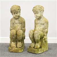 Lot 488 - Two stone architectural figures of seated boys, reputedly from The Chester Arts College