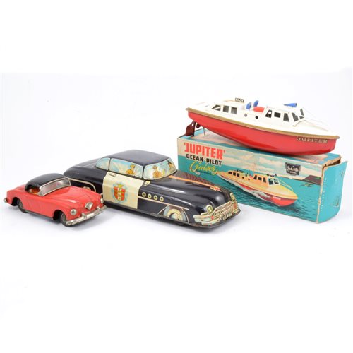 Lot 96 - Sutcliffe model Jupiter boat boxed, and two other tin plate models