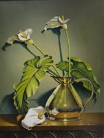 Lot 335 - Hugh Chegwidden, Arum lily, still life, oil on board