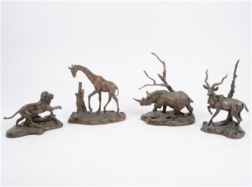 Lot 174 - A set of six Franklin Mint bronze animal figures