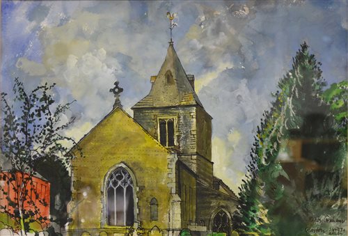 Lot 270 - Rigby Graham, Glaston Church, watercolour.