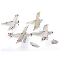 Lot 86 - Britains Toys, four early aircraft cast metal and tin plate models, all (af), wingspan 21.5cm, (4).