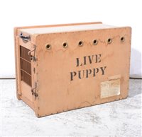 Lot 375 - Vintage pine and plywood puppy carrier