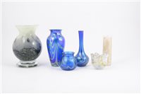 Lot 67 - Three Okra Studio Glass Nebula vases, and three other studio glass vases