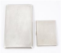 Lot 252 - Two silver cigarette cases, engine turned, Dudley Russell Howitt Birmingham 1950, 14cm x 8.2cm and S Blanckensee & Son Ltd, Birmingham 1934, 8cm x 6cm, gross weight 8.77oz. (2)