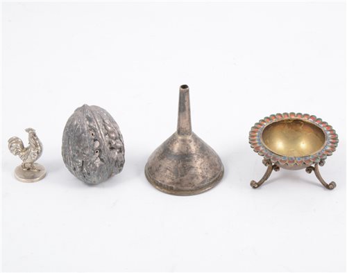 Lot 279 - Five small novelty silver items and a small silver sporting trophy