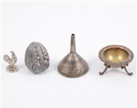 Lot 279 - Five small novelty silver items and a small silver sporting trophy