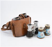 Lot 211 - A collection of vintage binoculars and enamel opera glasses (af)