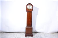 Lot 332 - Mahogany grandmother clock, arched top, silvered dial.