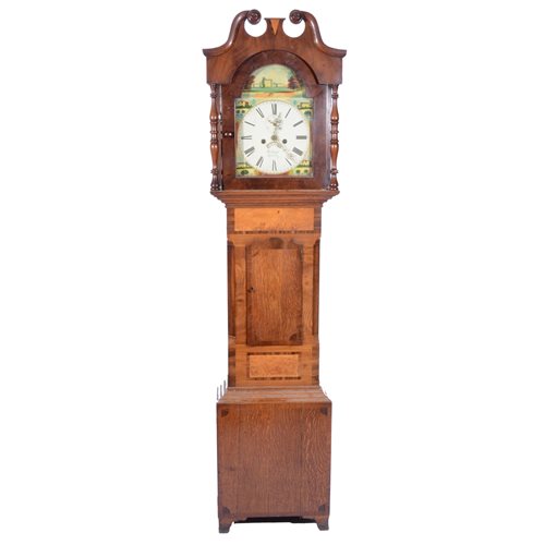 Lot 221 - William IV oak and mahogany longcase clock, arched painted dial signed Jackson, Spilsby