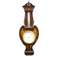 Lot 214 - Edwardian inlaid mahogany aneroid barometer