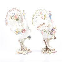 Lot 264 - Two Italian pottery peacock vases, Giovanni Battista Viero, Nove