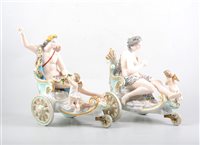 Lot 263 - A pair of Meissen style porcelain models of Venice and Apollo in chariots