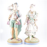 Lot 267 - Pair of large French painted parian figures, impressed B Monvoisin