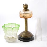 Lot 100A - Edwardian brass column oil lamp, etched glass shade.